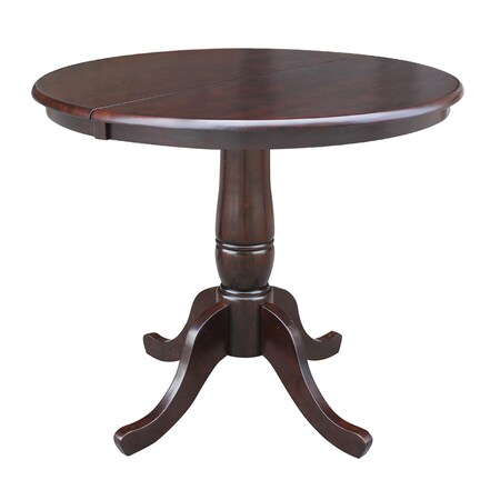 International Concepts Round 36 in Rd Top Pedestal Table, 12 in Leaf, 28.9 inH, Dining Height, Rich Mocha, 36 W, 48 L K15-36RXT